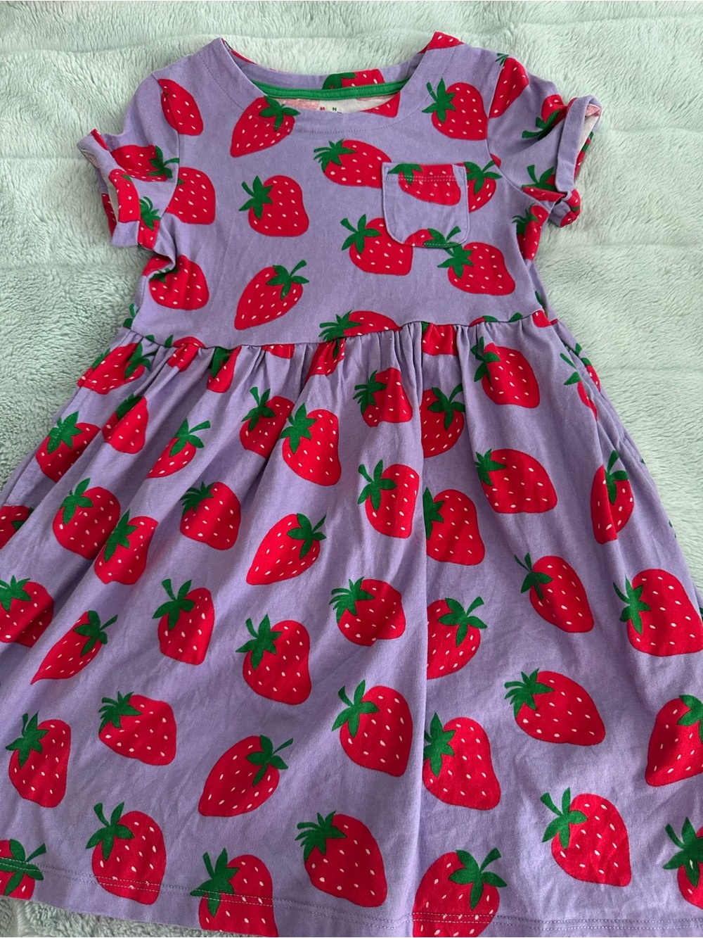 Mini Boden Lavender Dress with Red Strawberry Print